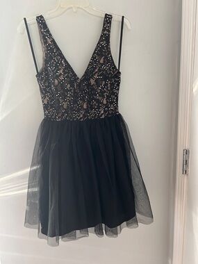 Blondie Nites Black Mini Dress with Embellished Bodice